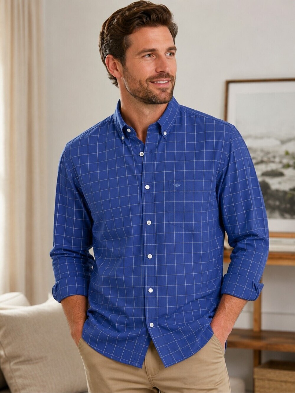 Dockers Blue Checkered Men's Button Down Shirt, Size Xl